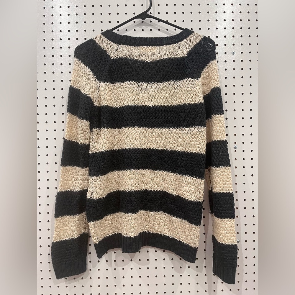 Pink Rose Size M Black and Cream Striped Sweater. - Picture 6 of 9